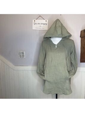 J. JILL Green Gauzy Cotton Lagenlook Oversize Hooded Top Size XS